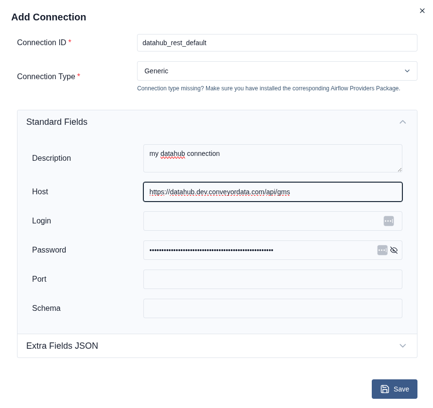 Airflow connection for DataHub