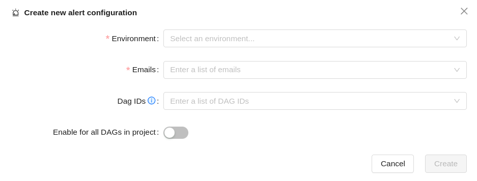 Creation of a new alert configuration