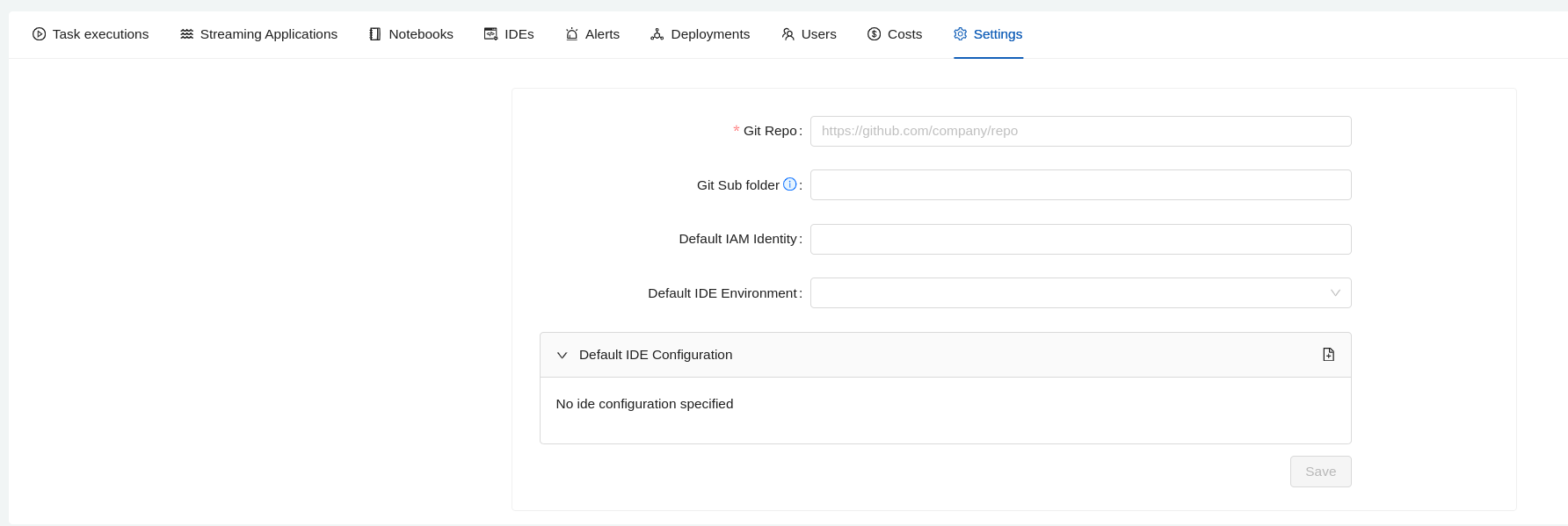 IDE configuration in the Conveyor UI